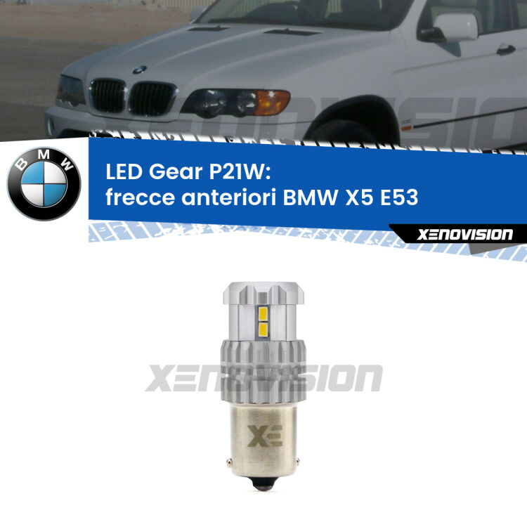 <strong>LED P21W per </strong><strong>Frecce Anteriori BMW X5 (E53) faro giallo</strong><strong>. </strong>Richiede resistenze per eliminare lampeggio rapido, 3x più luce, compatta. Top Quality.

<strong>Frecce Anteriori LED per BMW X5</strong> E53 faro giallo. Lampada <strong>P21W</strong>. Usa delle resistenze per eliminare lampeggio rapido.