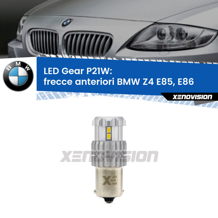 <strong>LED P21W per </strong><strong>Frecce Anteriori BMW Z4 (E85, E86) 2003 - 2008</strong><strong>. </strong>Richiede resistenze per eliminare lampeggio rapido, 3x più luce, compatta. Top Quality.

<strong>Frecce Anteriori LED per BMW Z4</strong> E85, E86 2003 - 2008. Lampada <strong>P21W</strong>. Usa delle resistenze per eliminare lampeggio rapido.
