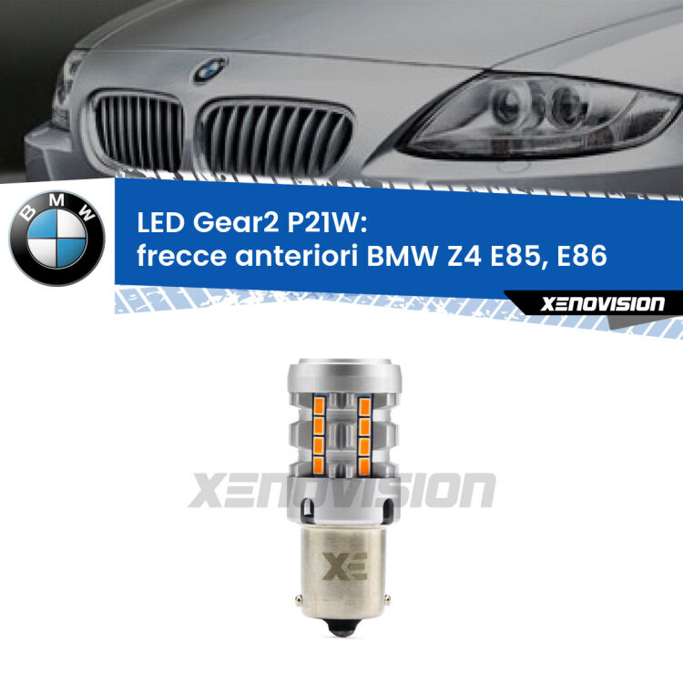 <strong>Frecce Anteriori LED no-spie per BMW Z4</strong> E85, E86 2003 - 2008. Lampada <strong>P21W</strong> modello Gear2 no Hyperflash.