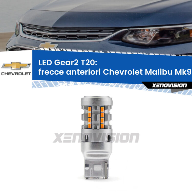 <strong>Frecce Anteriori LED no-spie per Chevrolet Malibu</strong> Mk9 2016 in poi. Lampada <strong>T20</strong> modello Gear2 no Hyperflash.