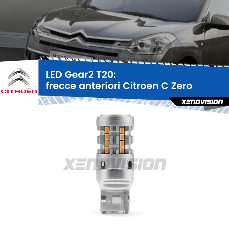 <strong>Frecce Anteriori LED no-spie per Citroen C Zero</strong>  2010 - 2019. Lampada <strong>T20</strong> modello Gear2 no Hyperflash.