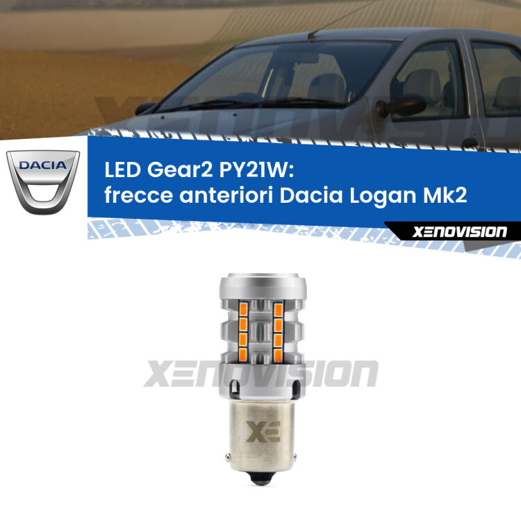 <strong>Frecce Anteriori LED no-spie per Dacia Logan</strong> Mk2 2012 in poi. Lampada <strong>PY21W</strong> modello Gear2 no Hyperflash.