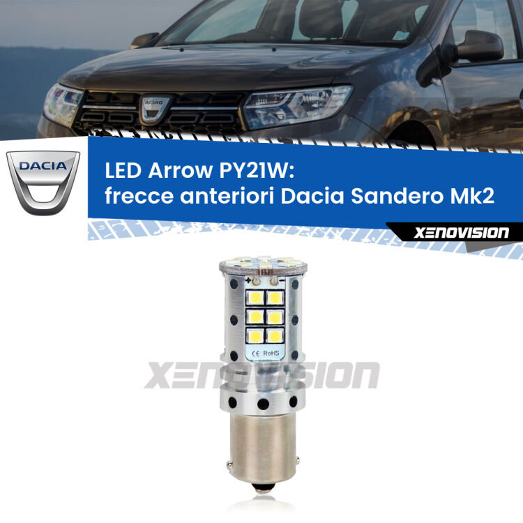 <strong>Frecce Anteriori LED no-spie per Dacia Sandero</strong> Mk2 2012 in poi. Lampada <strong>PY21W</strong> modello top di gamma Arrow.
