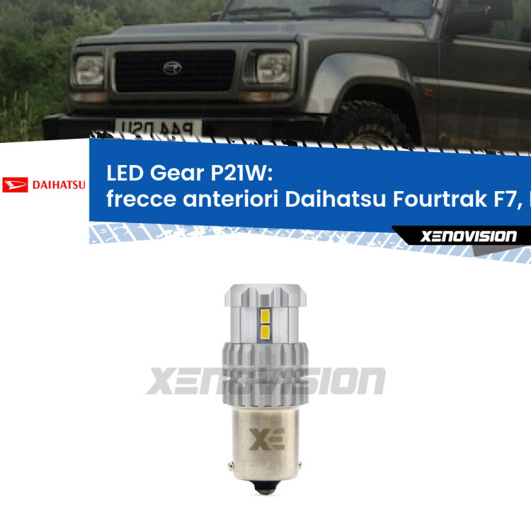 <strong>LED P21W per </strong><strong>Frecce Anteriori Daihatsu Fourtrak (F7, F8) 1985 - 1998</strong><strong>. </strong>Richiede resistenze per eliminare lampeggio rapido, 3x più luce, compatta. Top Quality.

<strong>Frecce Anteriori LED per Daihatsu Fourtrak</strong> F7, F8 1985 - 1998. Lampada <strong>P21W</strong>. Usa delle resistenze per eliminare lampeggio rapido.