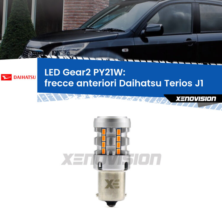 <strong>Frecce Anteriori LED no-spie per Daihatsu Terios</strong> J1 faro bianco. Lampada <strong>PY21W</strong> modello Gear2 no Hyperflash.