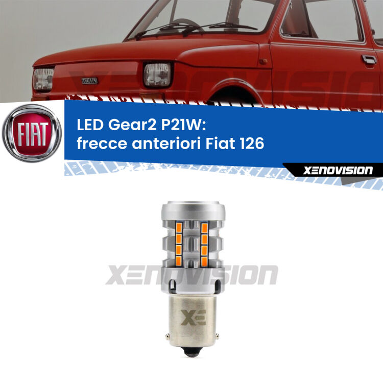 <strong>Frecce Anteriori LED no-spie per Fiat 126</strong>  1972 - 2000. Lampada <strong>P21W</strong> modello Gear2 no Hyperflash.
