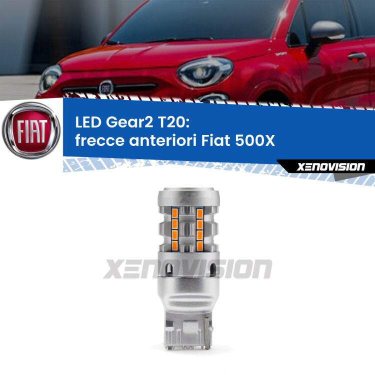 <strong>Frecce Anteriori LED no-spie per Fiat 500X</strong>  restyling. Lampada <strong>T20</strong> modello Gear2 no Hyperflash.