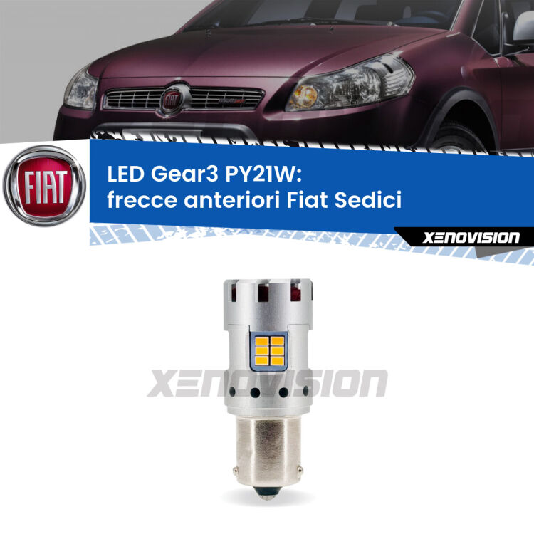<strong>Frecce Anteriori LED no-spie per Fiat Sedici</strong>  2006 - 2014. Lampada <strong>PY21W</strong> modello Gear3 no Hyperflash, raffreddata a ventola.