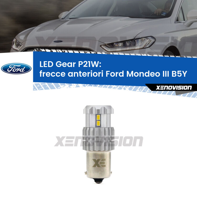 <strong>LED P21W per </strong><strong>Frecce Anteriori Ford Mondeo III (B5Y) 2000 - 2007</strong><strong>. </strong>Richiede resistenze per eliminare lampeggio rapido, 3x più luce, compatta. Top Quality.

<strong>Frecce Anteriori LED per Ford Mondeo III</strong> B5Y 2000 - 2007. Lampada <strong>P21W</strong>. Usa delle resistenze per eliminare lampeggio rapido.