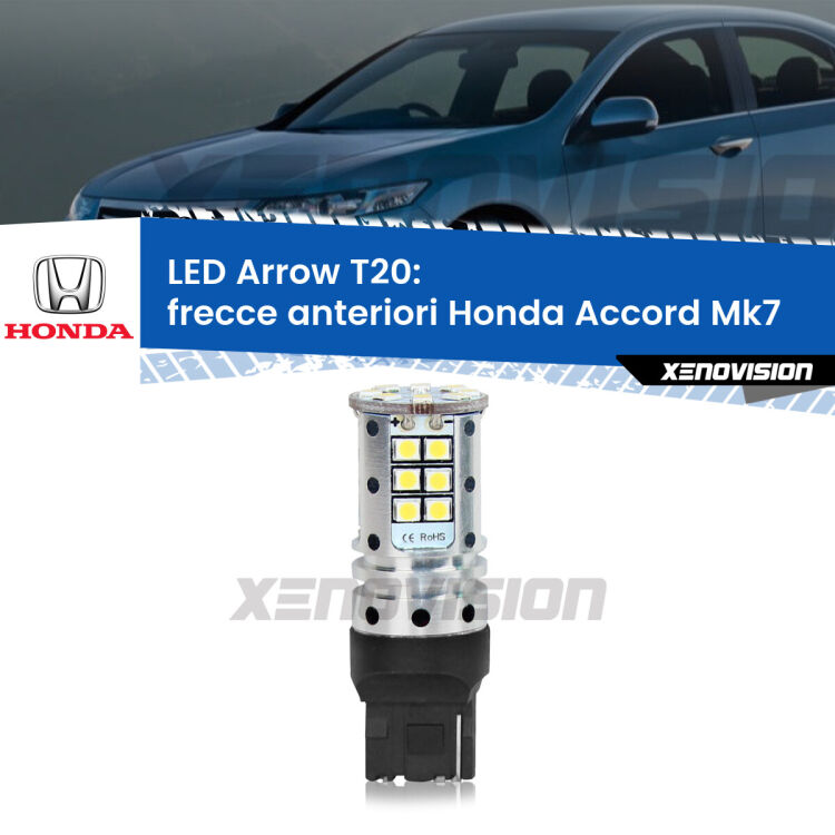 <strong>Frecce Anteriori LED no-spie per Honda Accord</strong> Mk7 2002 - 2007. Lampada <strong>T20</strong> no Hyperflash modello Arrow.