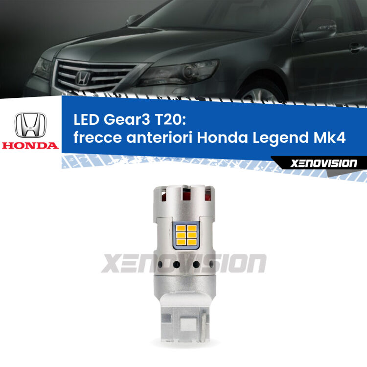 <strong>Frecce Anteriori LED no-spie per Honda Legend</strong> Mk4 2006 - 2013. Lampada <strong>T20</strong> modello Gear3 no Hyperflash, raffreddata a ventola.