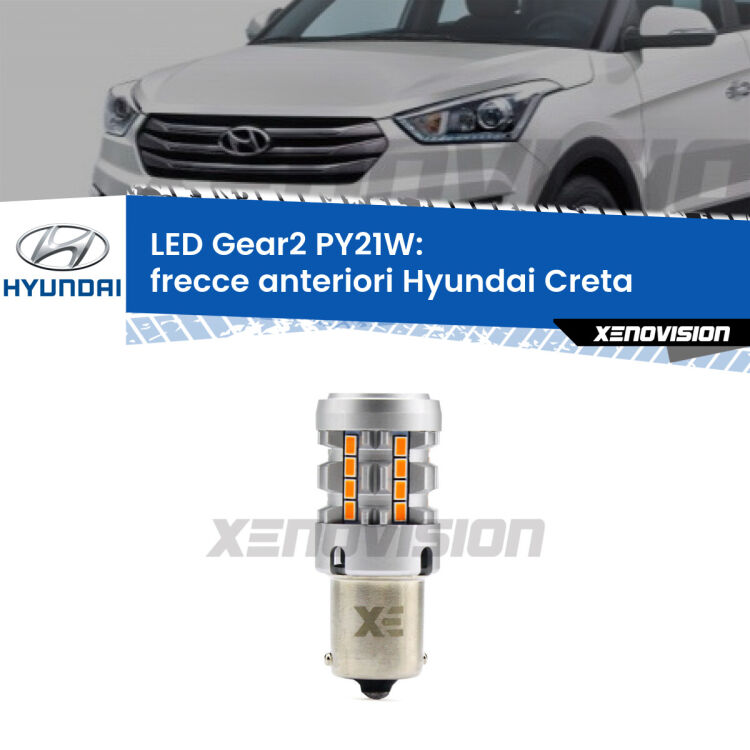 <strong>Frecce Anteriori LED no-spie per Hyundai Creta</strong>  2016 in poi. Lampada <strong>PY21W</strong> modello Gear2 no Hyperflash.
