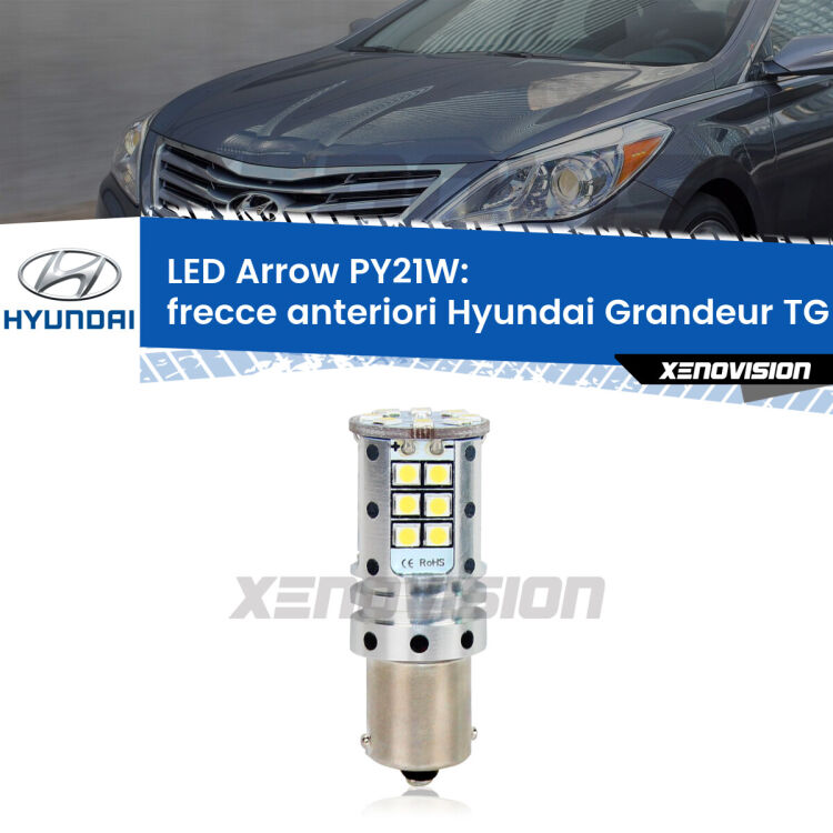 <strong>Frecce Anteriori LED no-spie per Hyundai Grandeur</strong> TG faro bianco. Lampada <strong>PY21W</strong> modello top di gamma Arrow.