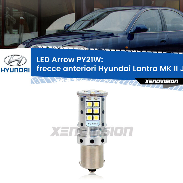 <strong>Frecce Anteriori LED no-spie per Hyundai Lantra MK II</strong> J-2 1998 - 2000. Lampada <strong>PY21W</strong> modello top di gamma Arrow.