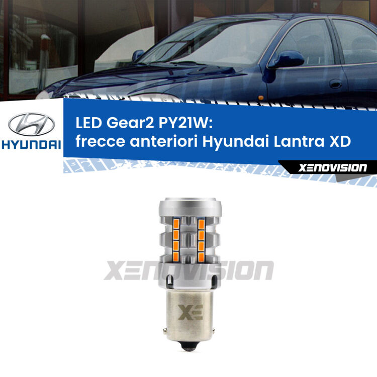 <strong>Frecce Anteriori LED no-spie per Hyundai Lantra</strong> XD 2000 - 2003. Lampada <strong>PY21W</strong> modello Gear2 no Hyperflash.