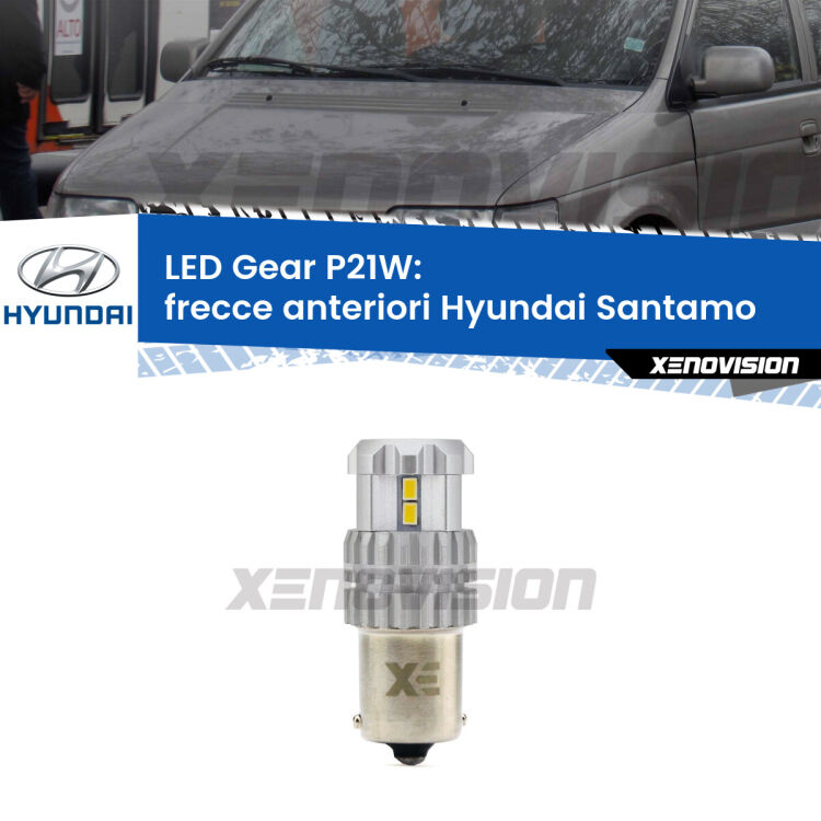 <strong>LED P21W per </strong><strong>Frecce Anteriori Hyundai Santamo  1998 - 2002</strong><strong>. </strong>Richiede resistenze per eliminare lampeggio rapido, 3x più luce, compatta. Top Quality.

<strong>Frecce Anteriori LED per Hyundai Santamo</strong>  1998 - 2002. Lampada <strong>P21W</strong>. Usa delle resistenze per eliminare lampeggio rapido.