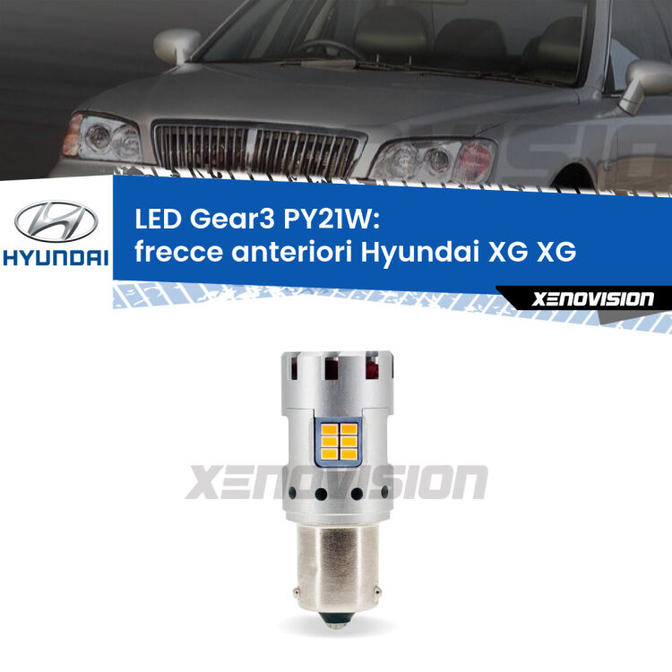 <strong>Frecce Anteriori LED no-spie per Hyundai XG</strong> XG faro bianco. Lampada <strong>PY21W</strong> modello Gear3 no Hyperflash, raffreddata a ventola.