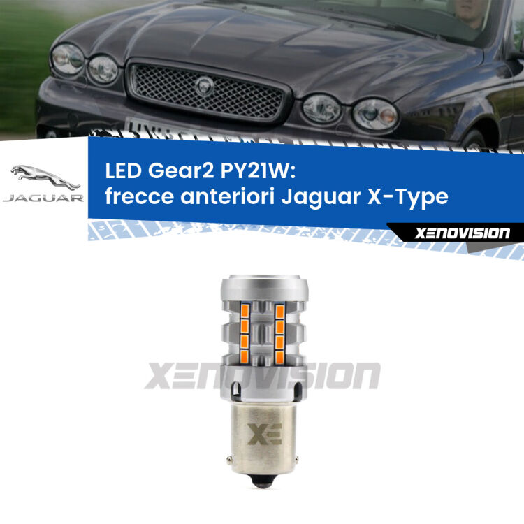 <strong>Frecce Anteriori LED no-spie per Jaguar X-Type</strong>  2001 - 2009. Lampada <strong>PY21W</strong> modello Gear2 no Hyperflash.