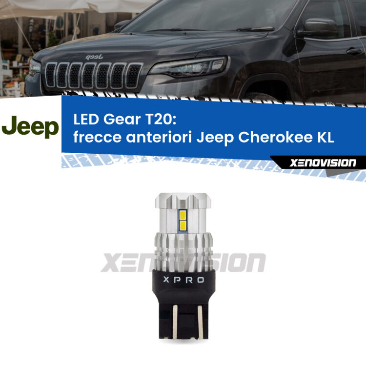 <strong>Frecce Anteriori LED per Jeep Cherokee</strong> KL 2014 in poi. Lampada <strong>T20</strong> modello Gear1, non canbus.