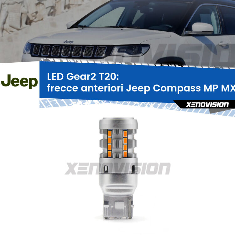 <strong>Frecce Anteriori LED no-spie per Jeep Compass</strong> MP MX 2017 in poi. Lampada <strong>T20</strong> modello Gear2 no Hyperflash.