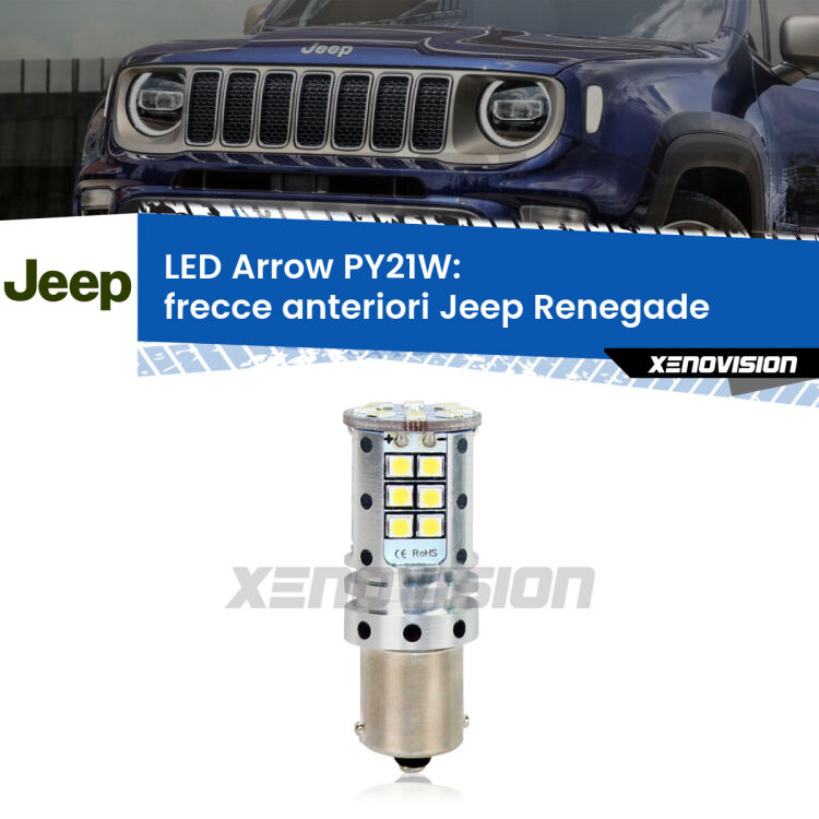 <strong>Frecce Anteriori LED no-spie per Jeep Renegade</strong>  2014 in poi. Lampada <strong>PY21W</strong> modello top di gamma Arrow.