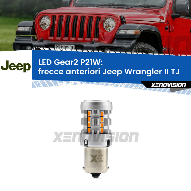 <strong>Frecce Anteriori LED no-spie per Jeep Wrangler II</strong> TJ 1996 - 2005. Lampada <strong>P21W</strong> modello Gear2 no Hyperflash.