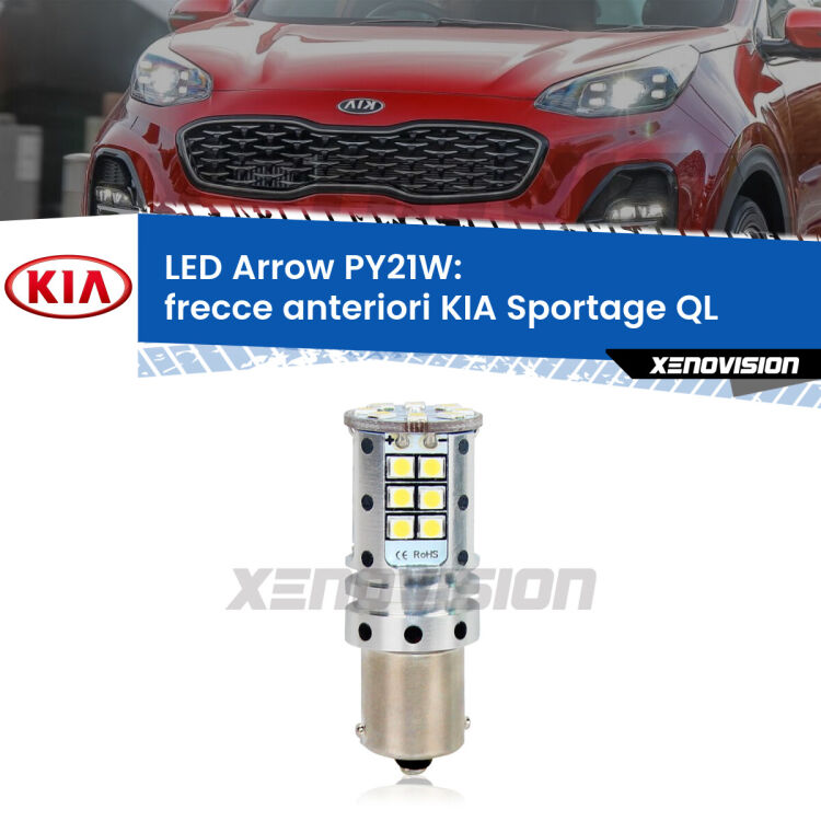 <strong>Frecce Anteriori LED no-spie per KIA Sportage</strong> QL 2015 - 2020. Lampada <strong>PY21W</strong> modello top di gamma Arrow.