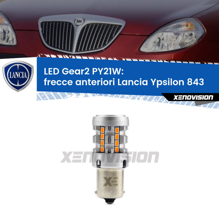 <strong>Frecce Anteriori LED no-spie per Lancia Ypsilon</strong> 843 2003 - 2011. Lampada <strong>PY21W</strong> modello Gear2 no Hyperflash.