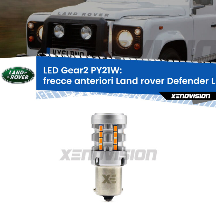 <strong>Frecce Anteriori LED no-spie per Land rover Defender</strong> L316 faro bianco. Lampada <strong>PY21W</strong> modello Gear2 no Hyperflash.