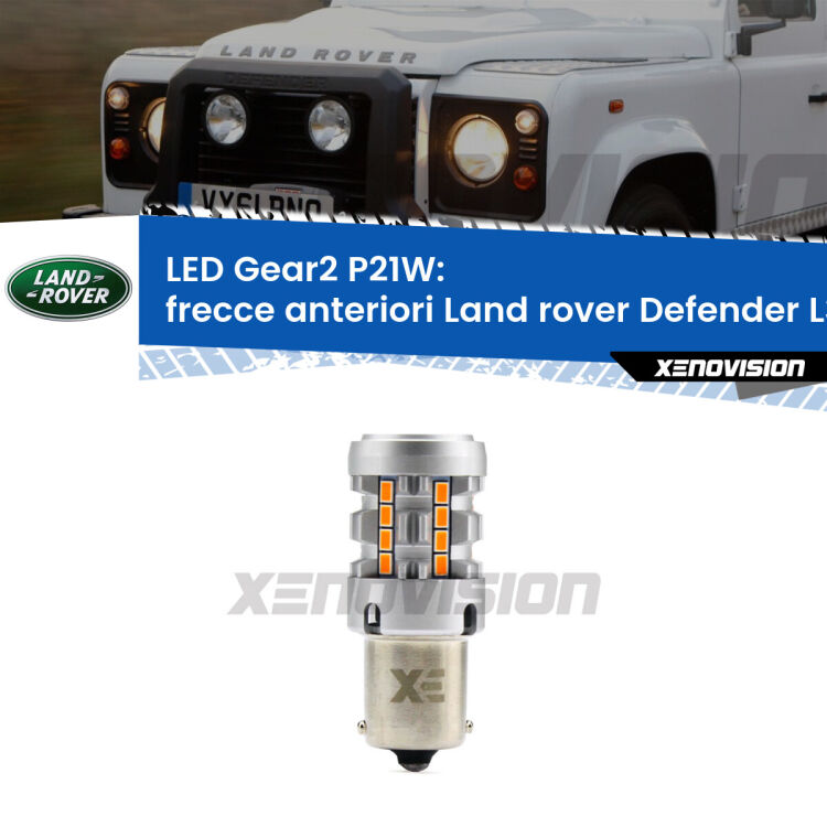 <strong>Frecce Anteriori LED no-spie per Land rover Defender</strong> L316 faro giallo. Lampada <strong>P21W</strong> modello Gear2 no Hyperflash.