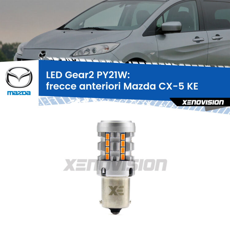 <strong>Frecce Anteriori LED no-spie per Mazda CX-5</strong> KE con fari alogeni. Lampada <strong>PY21W</strong> modello Gear2 no Hyperflash.