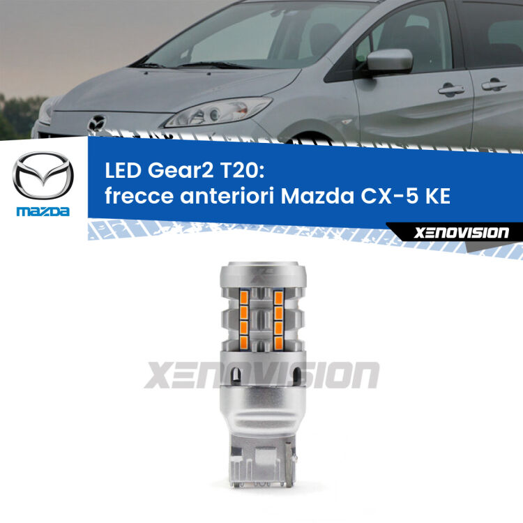 <strong>Frecce Anteriori LED no-spie per Mazda CX-5</strong> KE con fari led. Lampada <strong>T20</strong> modello Gear2 no Hyperflash.