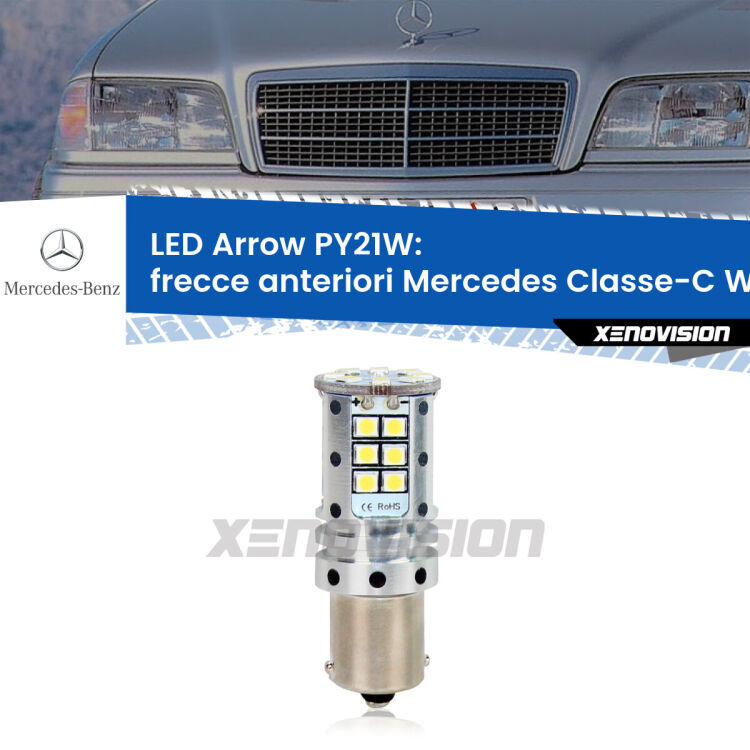 <strong>Frecce Anteriori LED no-spie per Mercedes Classe-C</strong> W202 faro bianco. Lampada <strong>PY21W</strong> modello top di gamma Arrow.