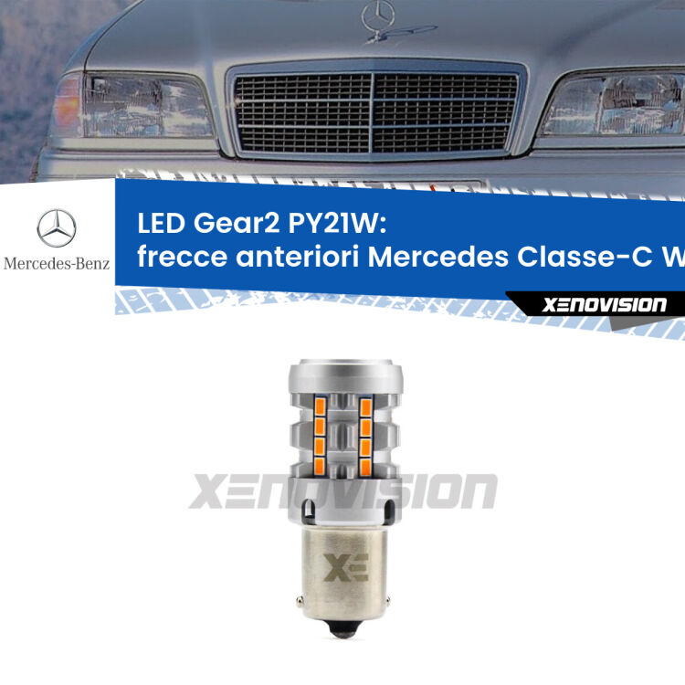 <strong>Frecce Anteriori LED no-spie per Mercedes Classe-C</strong> W202 faro bianco. Lampada <strong>PY21W</strong> modello Gear2 no Hyperflash.