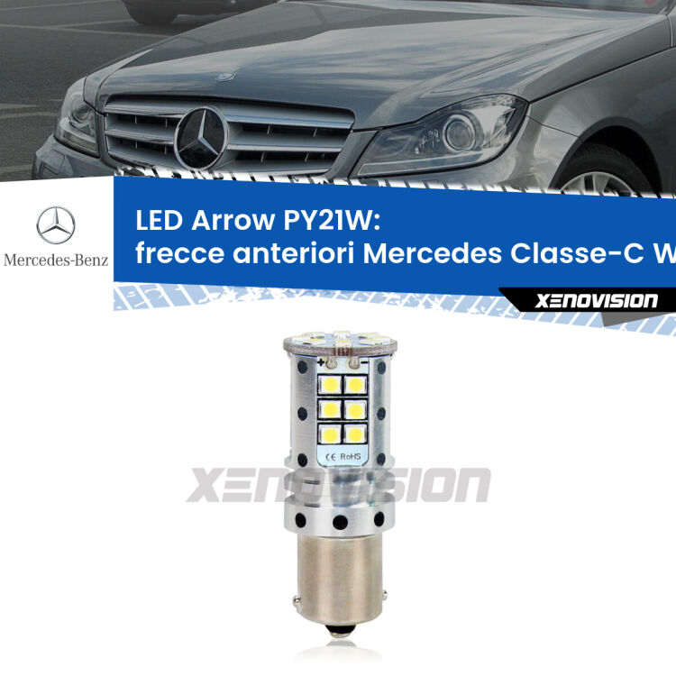 <strong>Frecce Anteriori LED no-spie per Mercedes Classe-C</strong> W204 2007 - 2010. Lampada <strong>PY21W</strong> modello top di gamma Arrow.