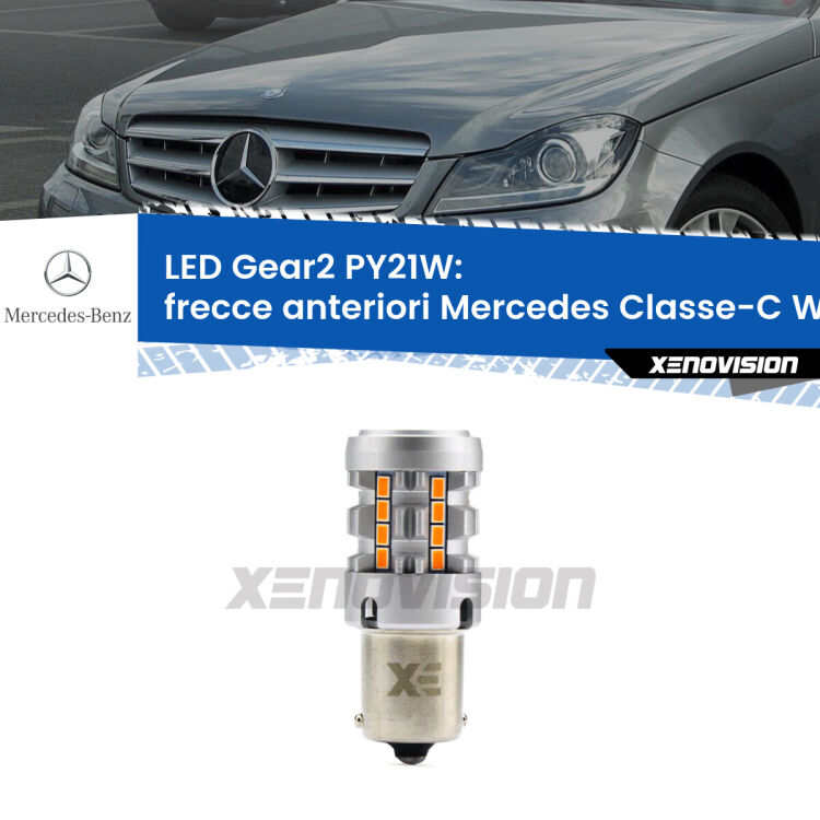 <strong>Frecce Anteriori LED no-spie per Mercedes Classe-C</strong> W204 2007 - 2010. Lampada <strong>PY21W</strong> modello Gear2 no Hyperflash.