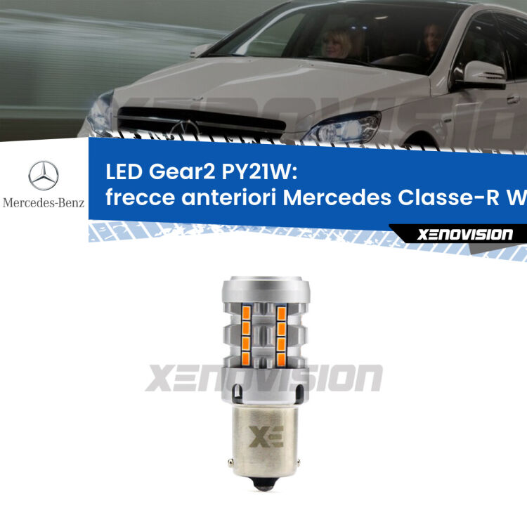 <strong>Frecce Anteriori LED no-spie per Mercedes Classe-R</strong> W251, V251 2006 - 2009. Lampada <strong>PY21W</strong> modello Gear2 no Hyperflash.