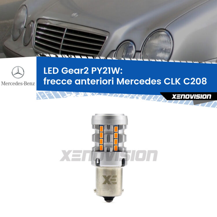 <strong>Frecce Anteriori LED no-spie per Mercedes CLK</strong> C208 1997 - 2002. Lampada <strong>PY21W</strong> modello Gear2 no Hyperflash.