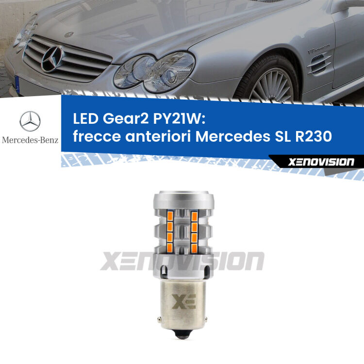 <strong>Frecce Anteriori LED no-spie per Mercedes SL</strong> R230 2001 - 2008. Lampada <strong>PY21W</strong> modello Gear2 no Hyperflash.