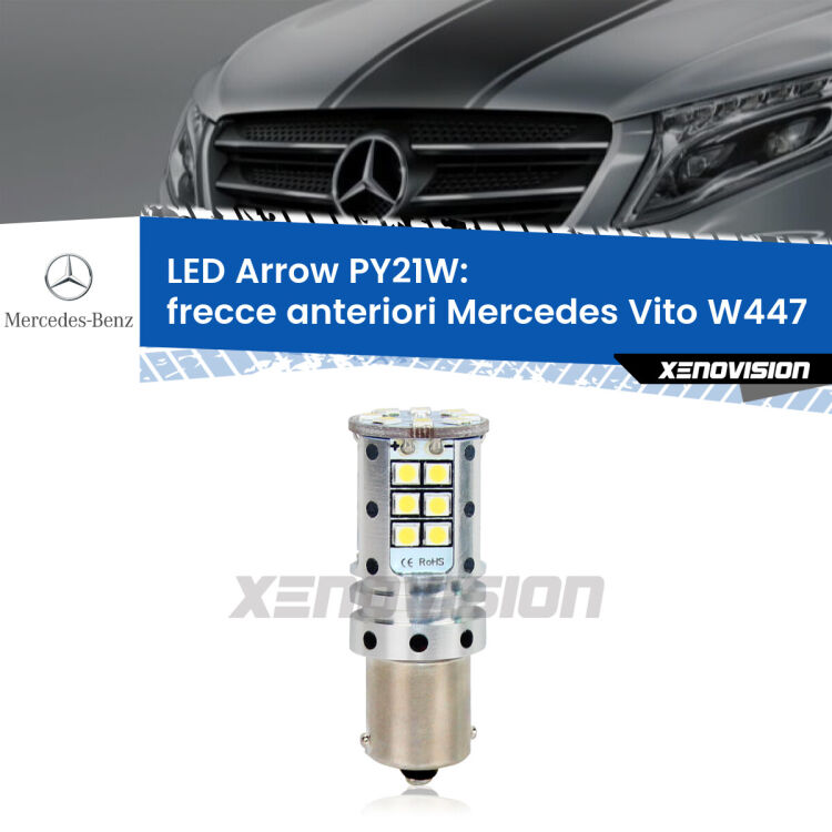 <strong>Frecce Anteriori LED no-spie per Mercedes Vito</strong> W447 2014 in poi. Lampada <strong>PY21W</strong> modello top di gamma Arrow.