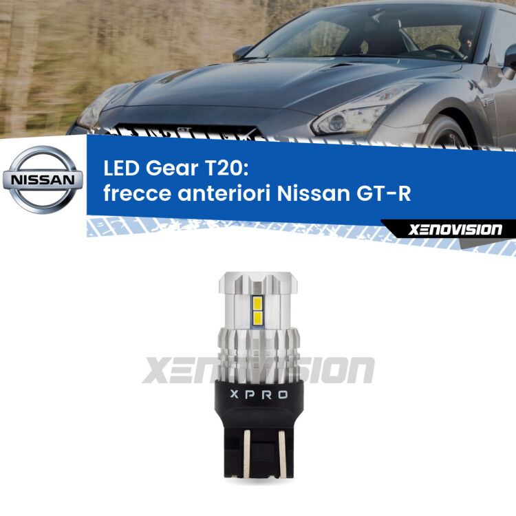 <strong>Frecce Anteriori LED per Nissan GT-R</strong>  2007 in poi. Lampada <strong>T20</strong> modello Gear1, non canbus.