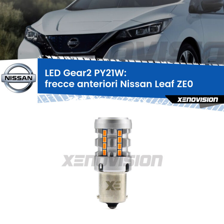 <strong>Frecce Anteriori LED no-spie per Nissan Leaf</strong> ZE0 restyling. Lampada <strong>PY21W</strong> modello Gear2 no Hyperflash.