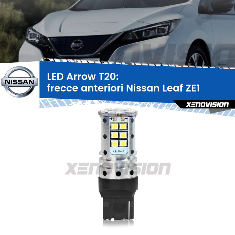 <strong>Frecce Anteriori LED no-spie per Nissan Leaf</strong> ZE1 2017 in poi. Lampada <strong>T20</strong> no Hyperflash modello Arrow.