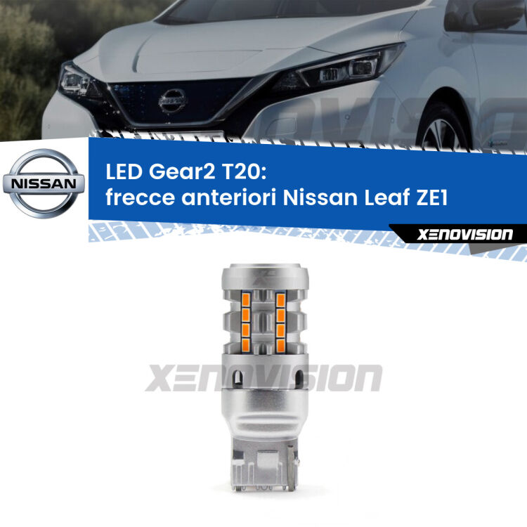 <strong>Frecce Anteriori LED no-spie per Nissan Leaf</strong> ZE1 2017 in poi. Lampada <strong>T20</strong> modello Gear2 no Hyperflash.