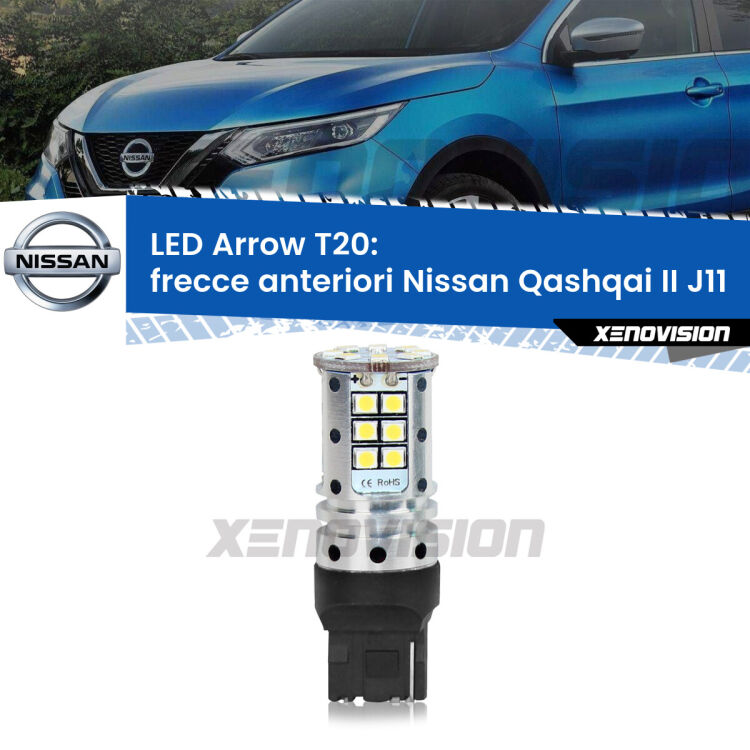 <strong>Frecce Anteriori LED no-spie per Nissan Qashqai II</strong> J11 restyling. Lampada <strong>T20</strong> no Hyperflash modello Arrow.