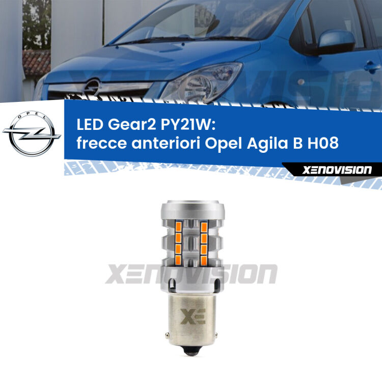 <strong>Frecce Anteriori LED no-spie per Opel Agila B</strong> H08 2008 - 2014. Lampada <strong>PY21W</strong> modello Gear2 no Hyperflash.