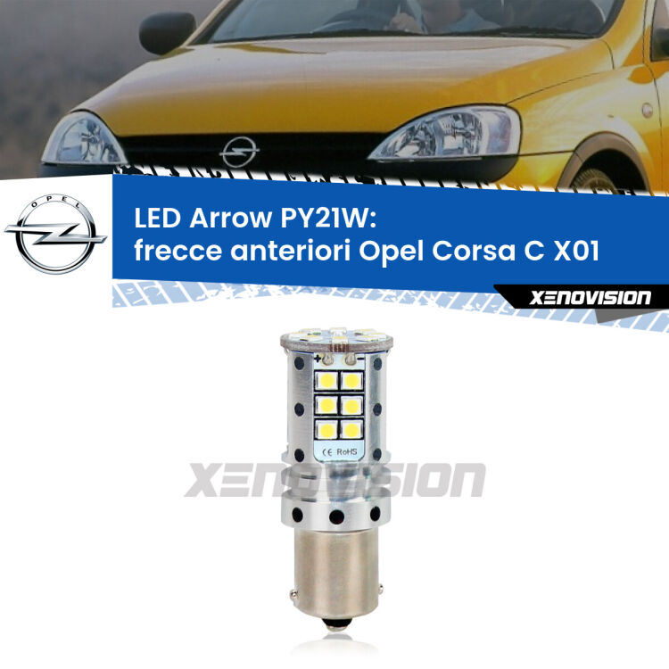 <strong>Frecce Anteriori LED no-spie per Opel Corsa C</strong> X01 2000 - 2006. Lampada <strong>PY21W</strong> modello top di gamma Arrow.