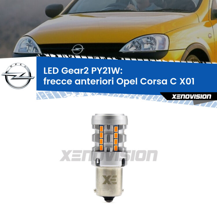 <strong>Frecce Anteriori LED no-spie per Opel Corsa C</strong> X01 2000 - 2006. Lampada <strong>PY21W</strong> modello Gear2 no Hyperflash.