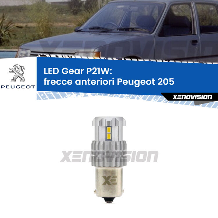 <strong>LED P21W per </strong><strong>Frecce Anteriori Peugeot 205  1983 - 1999</strong><strong>. </strong>Richiede resistenze per eliminare lampeggio rapido, 3x più luce, compatta. Top Quality.

<strong>Frecce Anteriori LED per Peugeot 205</strong>  1983 - 1999. Lampada <strong>P21W</strong>. Usa delle resistenze per eliminare lampeggio rapido.
