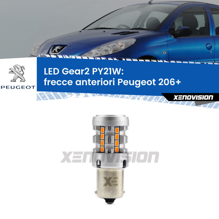 <strong>Frecce Anteriori LED no-spie per Peugeot 206+</strong>  2009 - 2013. Lampada <strong>PY21W</strong> modello Gear2 no Hyperflash.